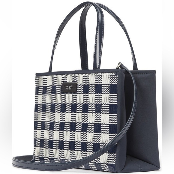 Kate Spade::Nwt Sam Icon Embellished Gingham Tote Bag:: Blue Blazer